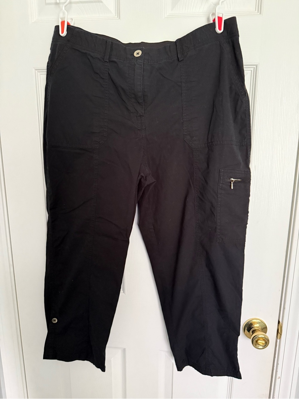 Chico's Black Stretch Waist Pants tab roll for crop pants